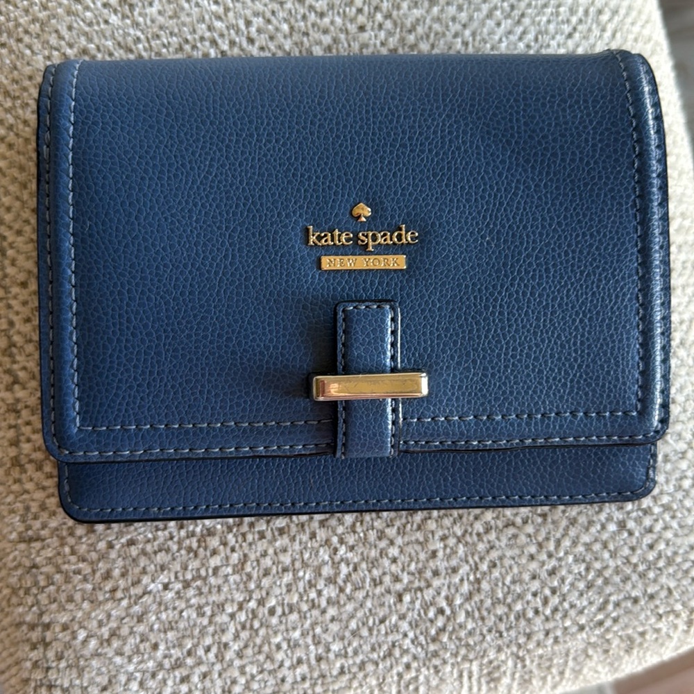 Small Kate Spade Blue Pebble Leather Wallet